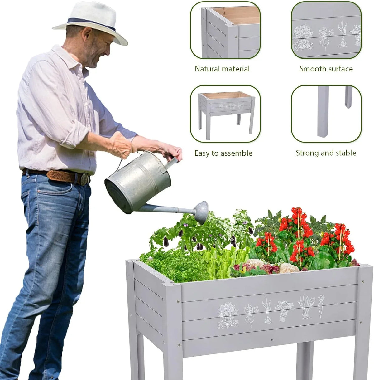 x Garden x 24 Grey Bed, Inch Light Kids for Vegetables Lawn Box Kids Outdoor for Elevated Garden Yard, Raised Planter Wooden Raised Raised Bed 30 Grass 18
