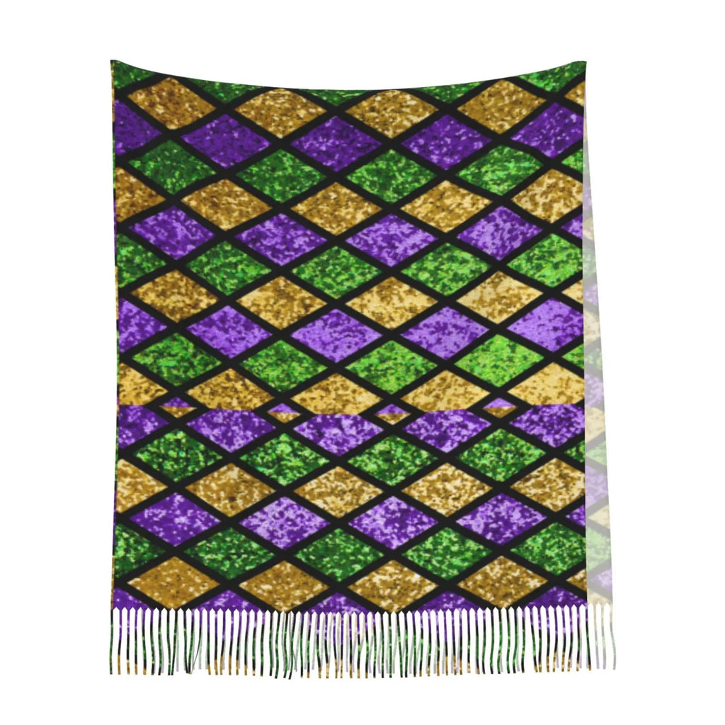 Soft Scarf Art Gras Green Mardi Women Print Gifts- Cashmere For Bingfone Large Winter Feel Purple Shiny Elegant Shawl Scarves Wrap Warm