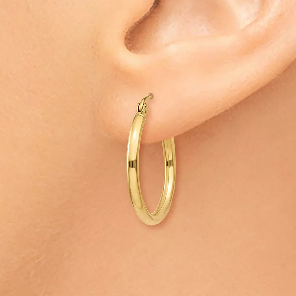 for Women Polished and Hoop Gold Men for Real and Earrings; 14kt Adults Teens; Yellow Tube 2mm