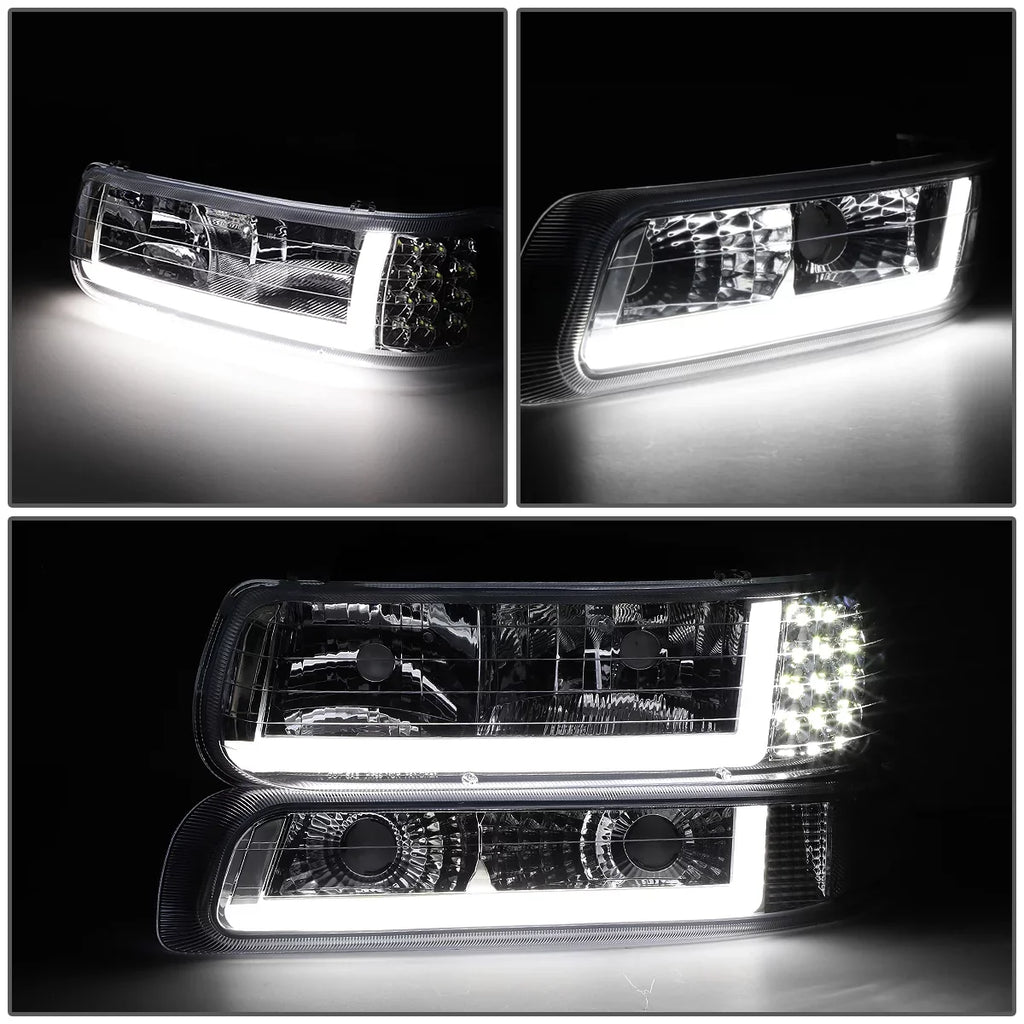 1999 Lamps Suburban DNA 04 2500 Chrome/Clear HL-LB-CSIL99-CH-CL1 Headlight Signal Silverado Truck 2000 to LED 03 Chevy Fits Bumper 05 Motoring to DRL 01 2006 2002 1500 Tahoe