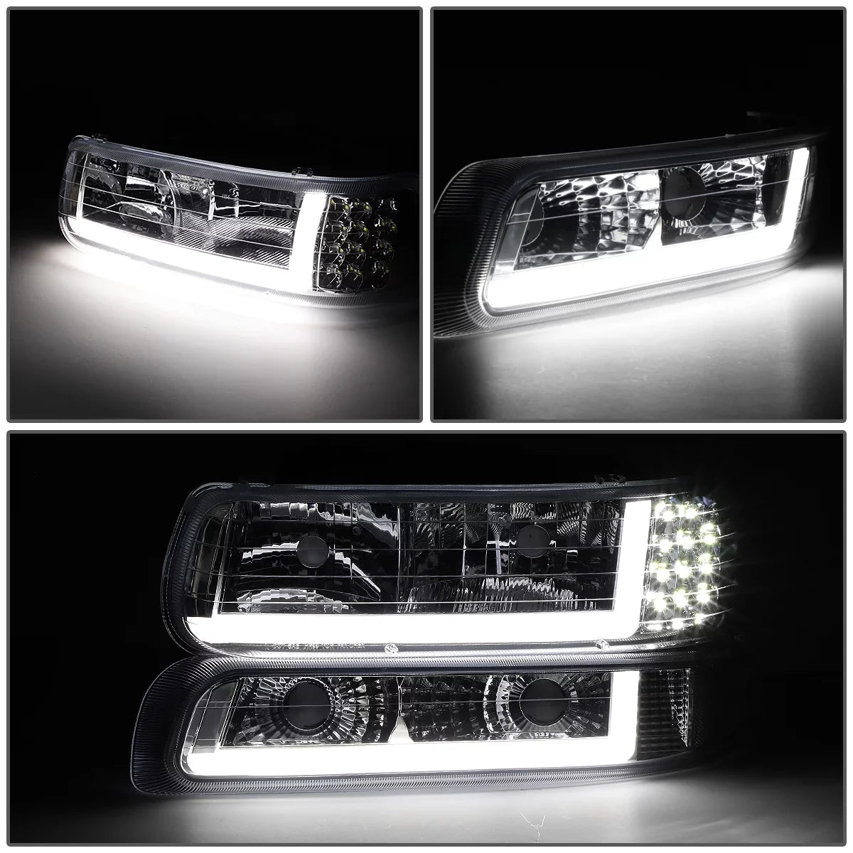 1999 Lamps Suburban DNA 04 2500 Chrome/Clear HL-LB-CSIL99-CH-CL1 Headlight Signal Silverado Truck 2000 to LED 03 Chevy Fits Bumper 05 Motoring to DRL 01 2006 2002 1500 Tahoe