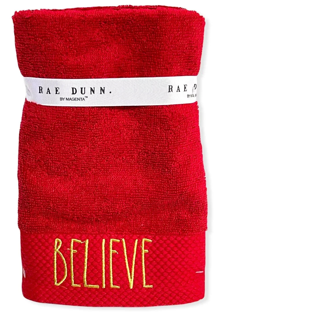 BELIEVE Fingertip Towels Gold - LL Holiday of Set 12'x Rae 18' Dunn 2 Red