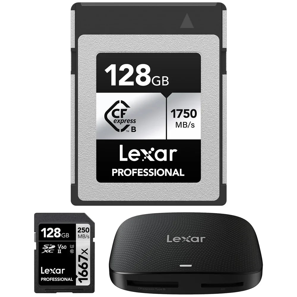 Memory B Bundle Professional SDXC LCXEXSL128G-RNENG Card Series Memory Type Lexar Card 2 Card CFexpress and 1667x 520 Reader Gen with USB Type CFexpress 3.2 SILVER 128GB 128GB LRW B/SD