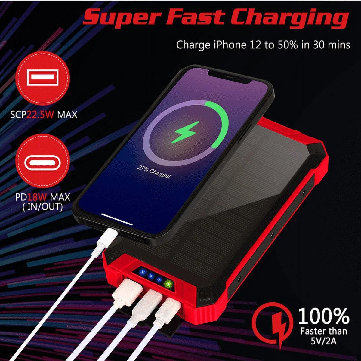 Flashlight 9 4 Ulefone Battery Cables Solar For 5V/3A Qi Wireless 6 Solar USB Bank Power Portable 15W with Port Outputs Built-in 3 Charger Inputs LED Armor External Waterproof C 20000mAh IPX4