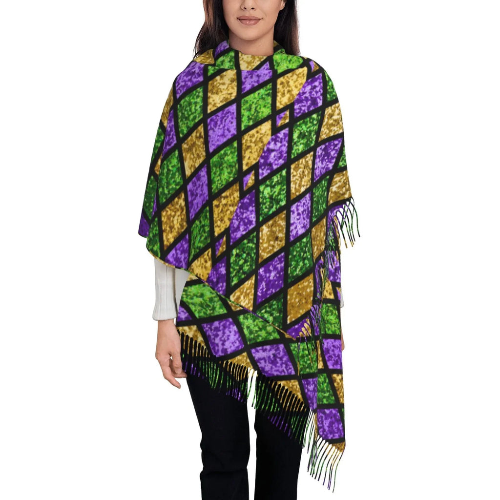 Soft Scarf Art Gras Green Mardi Women Print Gifts- Cashmere For Bingfone Large Winter Feel Purple Shiny Elegant Shawl Scarves Wrap Warm