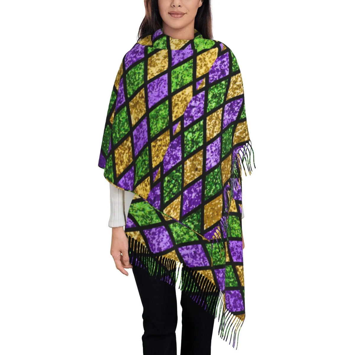 Soft Scarf Art Gras Green Mardi Women Print Gifts- Cashmere For Bingfone Large Winter Feel Purple Shiny Elegant Shawl Scarves Wrap Warm