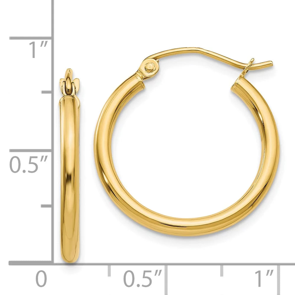 for Women Polished and Hoop Gold Men for Real and Earrings; 14kt Adults Teens; Yellow Tube 2mm