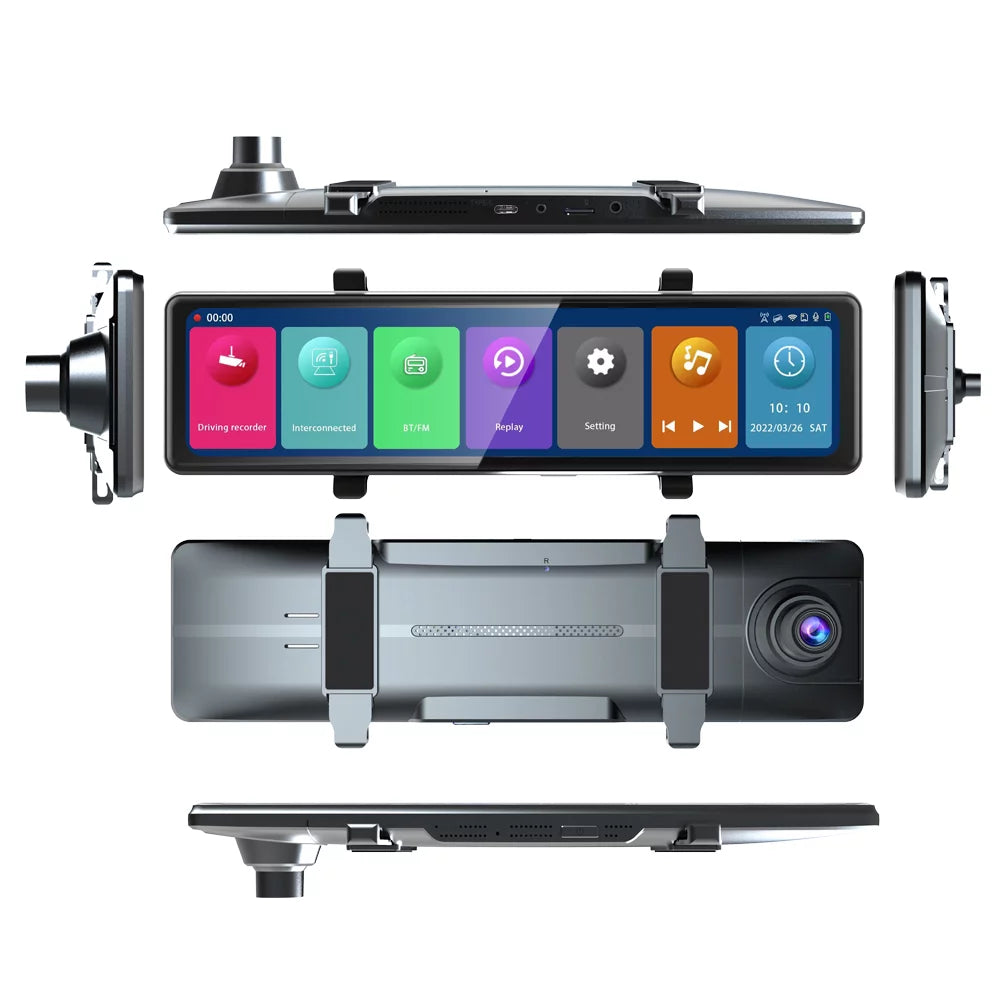 BT Recording Cameras, 2.5K Video 12in Cam: the Touchscreen, Moment Mirror Capture Connectivity, 3 - Auto Driving on Rearview - Clear Every Dash Road Recorder