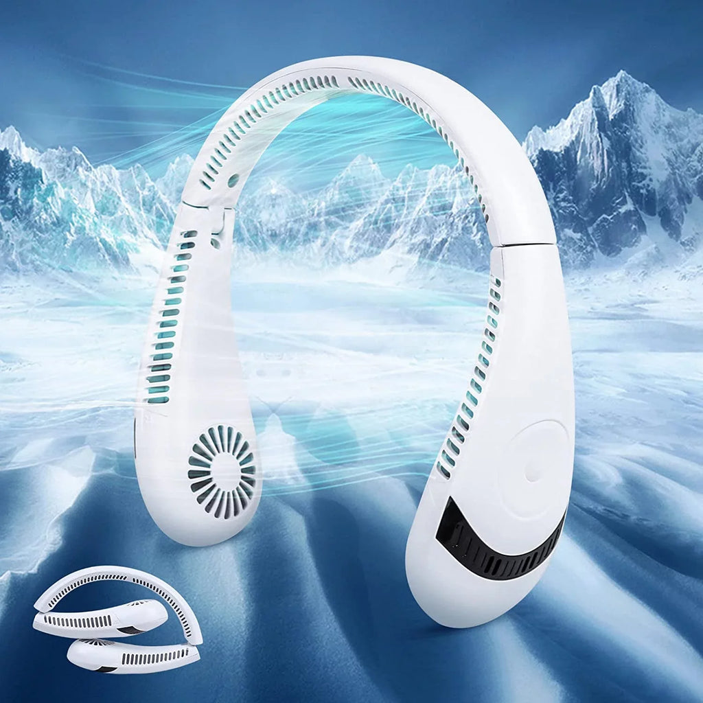 Perfect Neck Outdoor Portable Free Wearable Rechargeable Fan Degrees Personal Foldable Fan Travel (White) Speeds, 5000 for Fan, Cooler Airflow Sport mAh Fan Bladeless Fan 360 Hands 3 Morttic USB