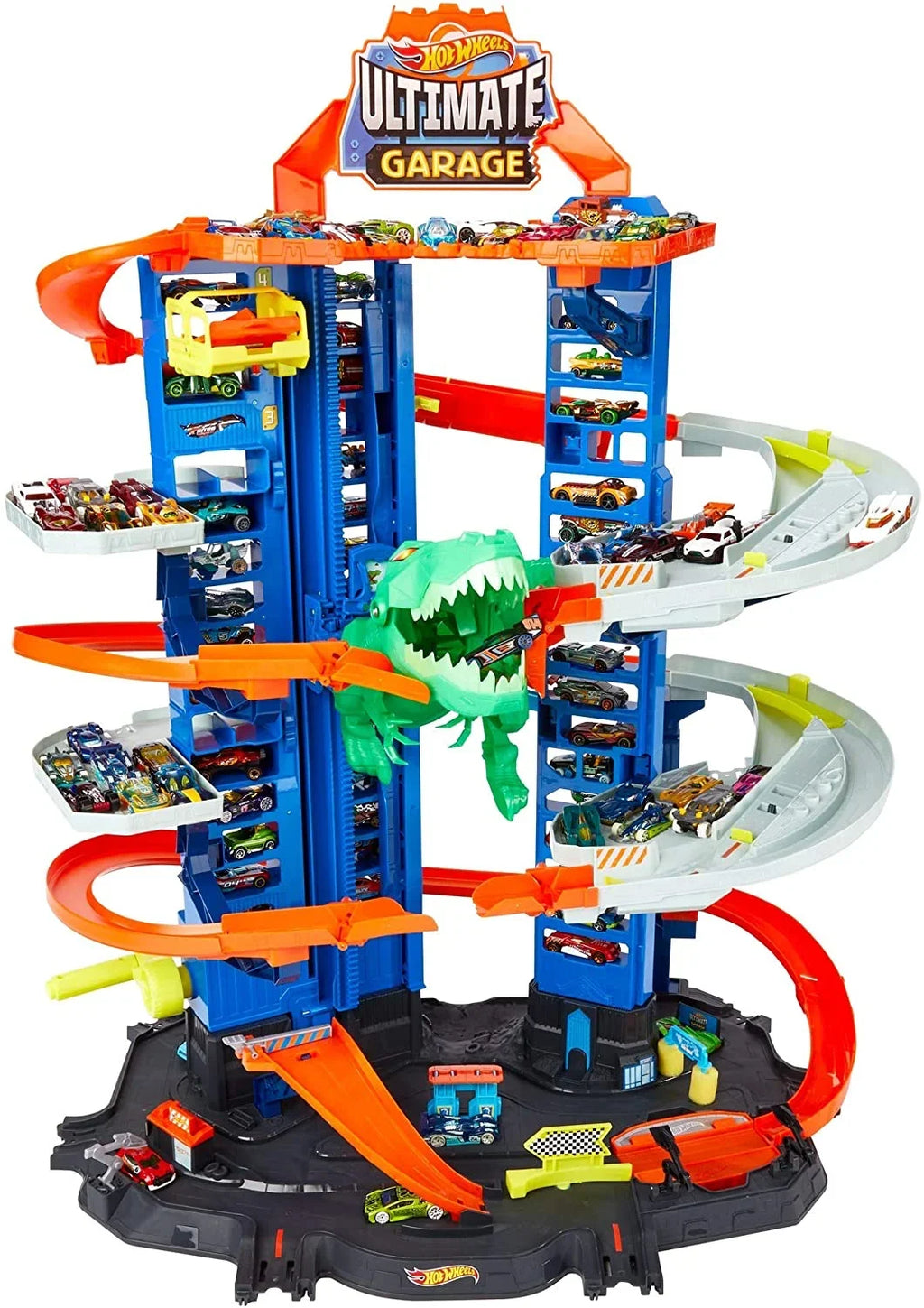 Toy 2 Garage 100+ Multi-Level Ultimate Scale 3 Kids Moving Track Features Storage City & Older T-Rex Set Dino Years Gift with Vehicles, Hot 1:64 Playset & for Garage Wheels Racetrack, Cars, for Toy