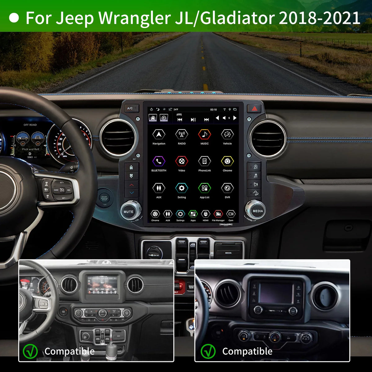 Gladiator Gen5 Replacement Wrangler Touch SirusXm GPS Navigator for 12.1 Car 4G+64G Android Truck Linkswell Radio Car Apple Screen radio inch 2018-2021 Stereo T-style Carplay Auto Jeep