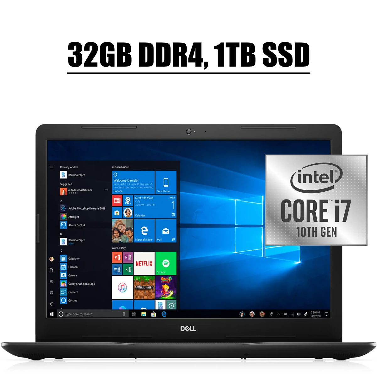HDMI 10th I 3000 1TB Laptop WiFi SSD 3793 WLED Inspiron HD Dell Quad-Core DDR4 Win 17.3 Full Computer Gen i7-1065G7 I 10 Intel inch USB-C 32GB 17 Display I 2020 Premium I