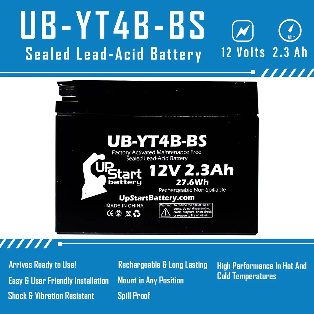 for Suzuki 2015 12v, 2008 Compatible - Replacement - Battery with DR-Z70, 2009 Suzuki Free SR400, Yamaha DR-Z70 Activated, Battery 3 Sealed) Maintenance Pack YT4B-BS (2.3Ah, Factory