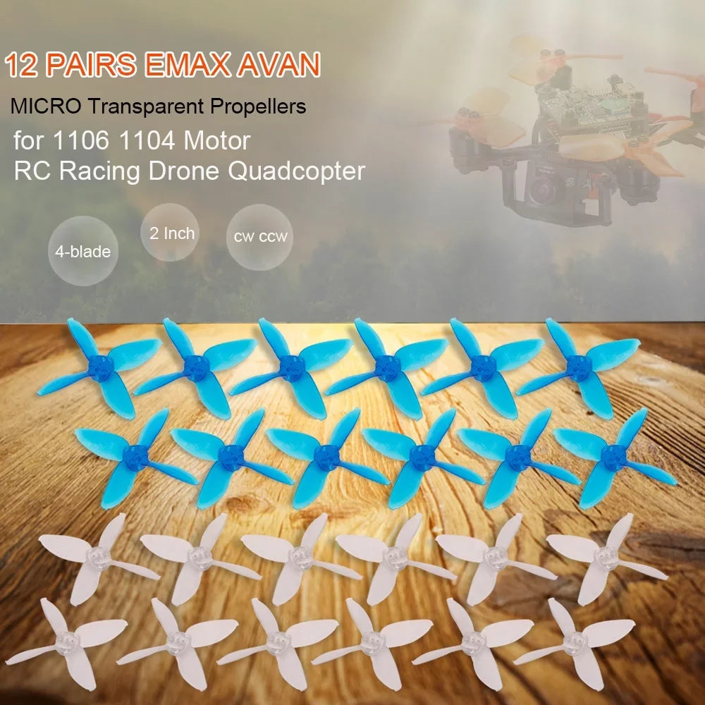 CCW Micro Drone 1106 AVAN for 2 CW Propellers 12 Pairs Inch Racing EMAX Transparent Motor 4-blade RC 1104