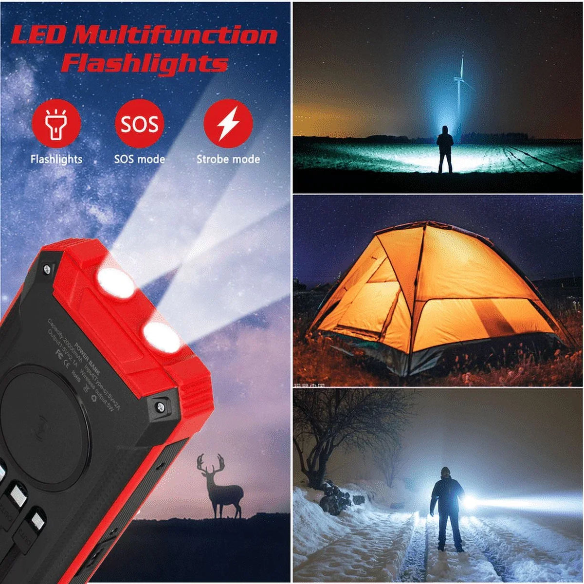 Flashlight 9 4 Ulefone Battery Cables Solar For 5V/3A Qi Wireless 6 Solar USB Bank Power Portable 15W with Port Outputs Built-in 3 Charger Inputs LED Armor External Waterproof C 20000mAh IPX4