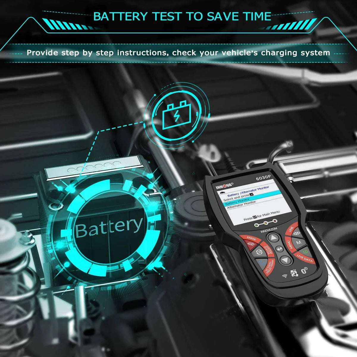 EOBD Turn Scan Check Alternator Scanner Code Modes Automotive OBD2 INNOVA OBDII Diagnostic Full Automotive OBD Battery MIL ABS Engine Analyzer 12V off Tool Test for Car Scanner Scanner Reader 6030P