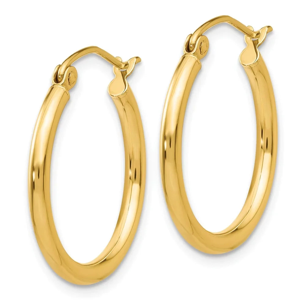for Women Polished and Hoop Gold Men for Real and Earrings; 14kt Adults Teens; Yellow Tube 2mm