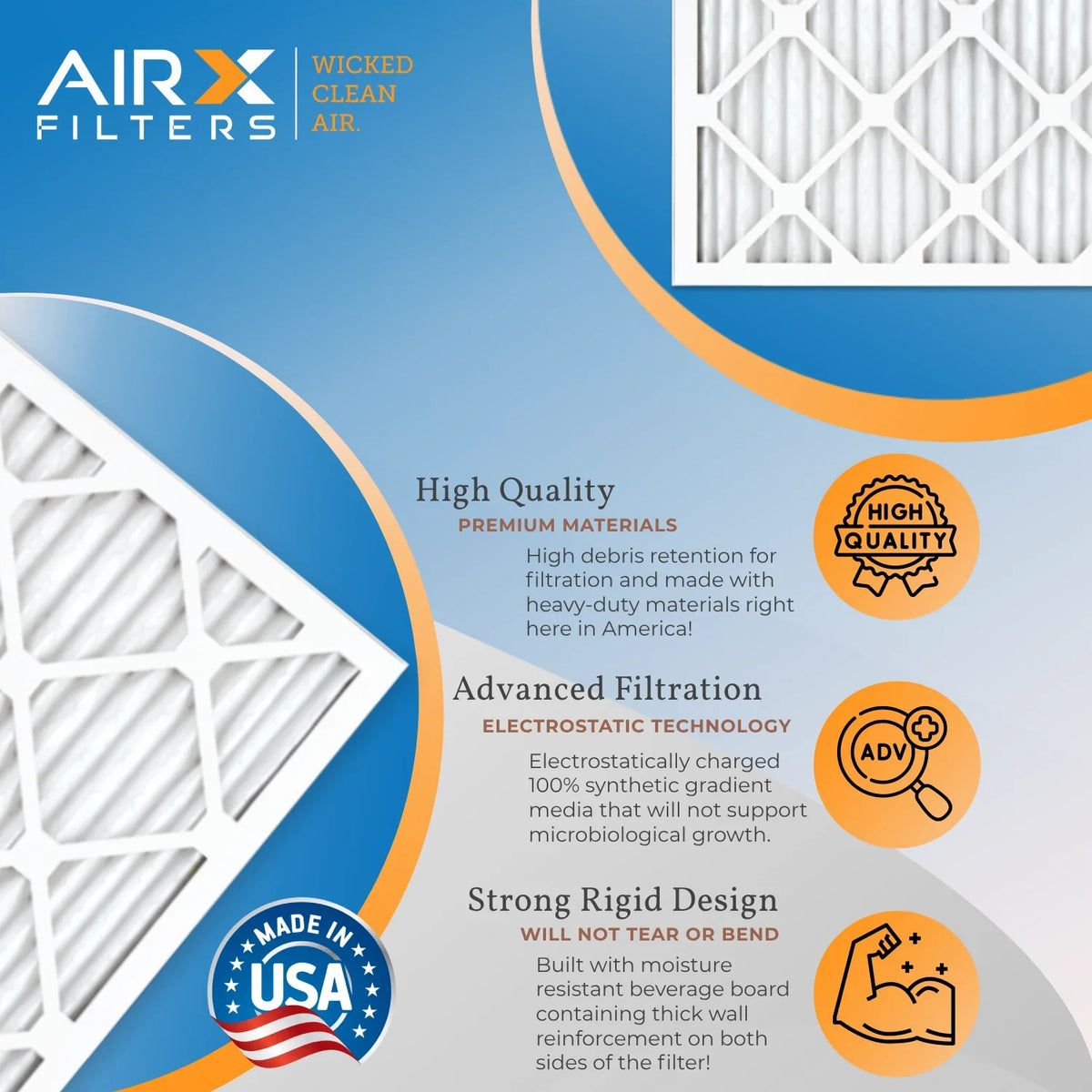 14x25x1 AIRX FILTERS FPR in MPR Pack & 12 by WICKED Rating, MERV of Filter to Air AIR. Made CLEAN 5 8 700 USA Comparable Furnace Filters -