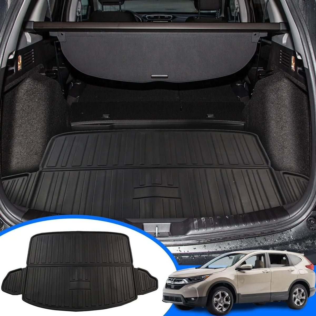 Rear Cargo Tray CR-V Accessory, Mat Floor for Trunk All Black CR-V Cover Weather 2017-2022 Fit 2020 2019 2022 Liner 2021 Cargo Honda 2018 2017 Honda