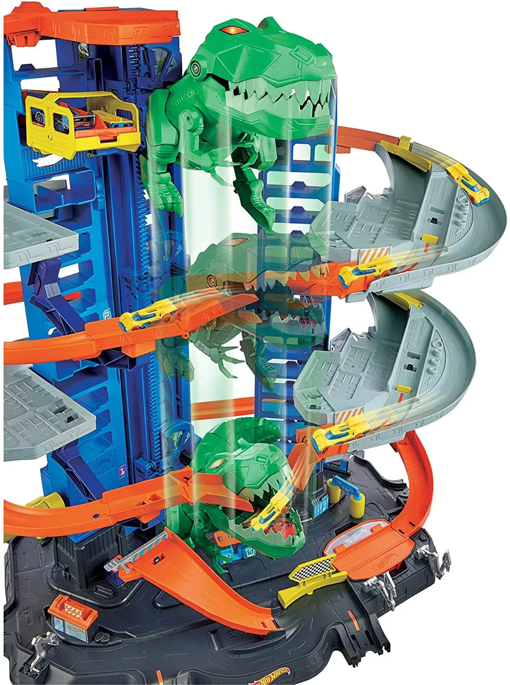 Toy 2 Garage 100+ Multi-Level Ultimate Scale 3 Kids Moving Track Features Storage City & Older T-Rex Set Dino Years Gift with Vehicles, Hot 1:64 Playset & for Garage Wheels Racetrack, Cars, for Toy